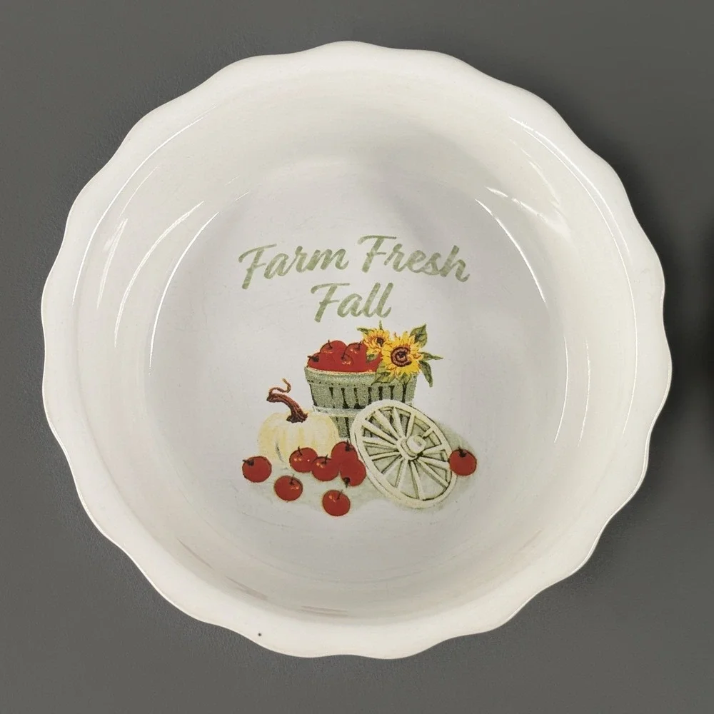 Royal Norfolk Stoneware Fall Ramekin Set 2 White 5in Autumn Harvest Bowls